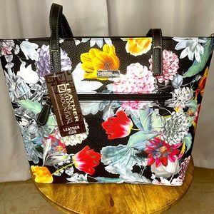 Stone Mountain Black Floral Leather Tote
